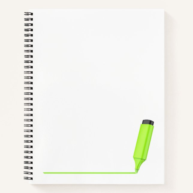 Drawing a straight line with a green highlighter notebook (Front)