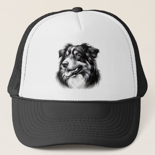 Drawing Australian Shepherd Trucker Hat (Front)