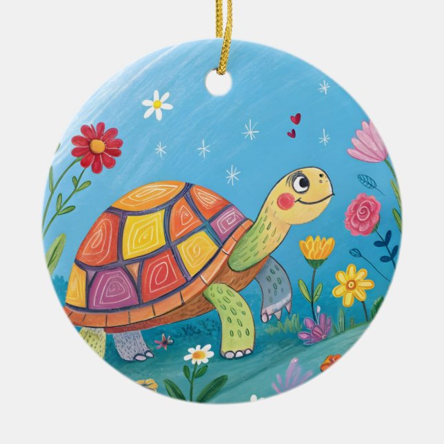 Drawing Baby Turtle Ceramic Tree Decoration (Front)