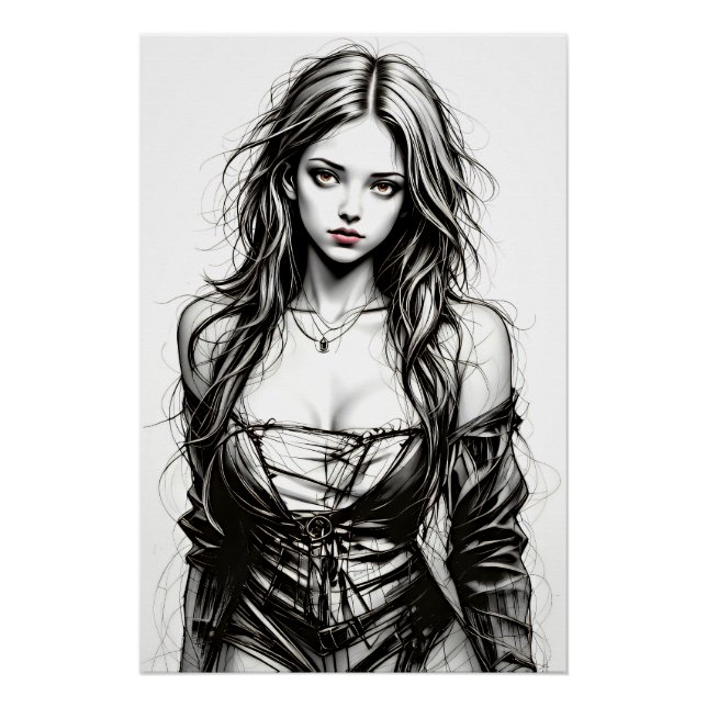 Drawing by a young grunge woman. poster (Front)