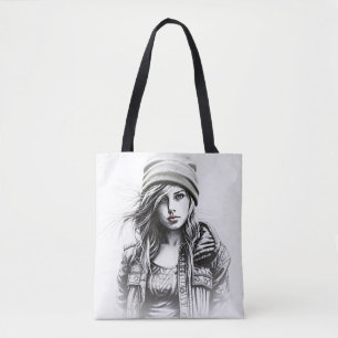 Drawing by a young grunge woman tote bag