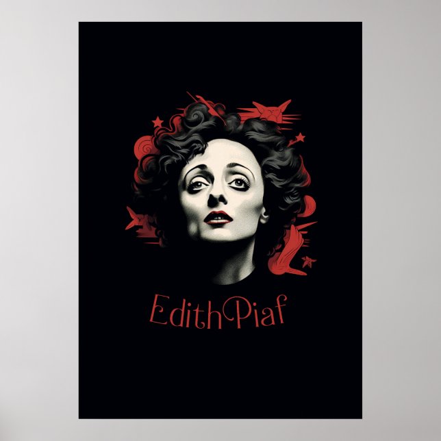 Drawing by Edith Piaf - portrait - vector Poster (Front)