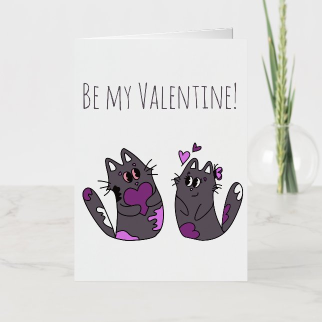 Drawing Cat Hearts Valentines Day Foil Greeting Card (Front)