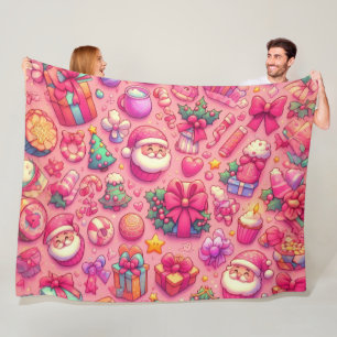 Drawing Christmas Motifs Pink  Fleece Blanket