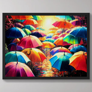 Drawing Colourful Open Umbrellas Poster