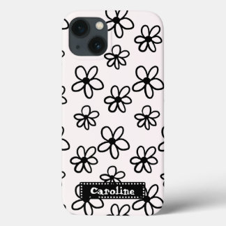 drawing floral black and white personalised phone iPhone 13 case