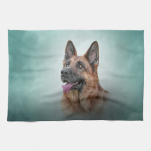 Drawing German Shepherd Dog Tea Towel