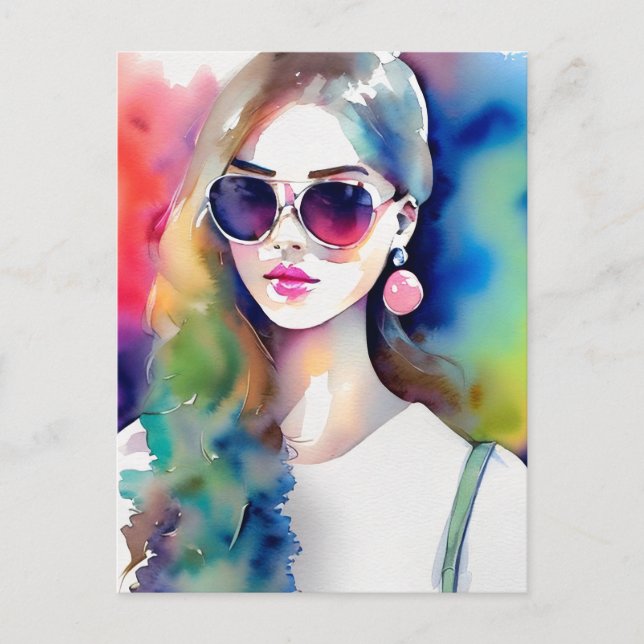 Drawing Girl Illustration, Fashion Girl, woman Postcard (Front)