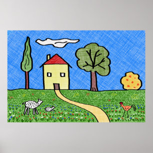 Drawing house in the country poster