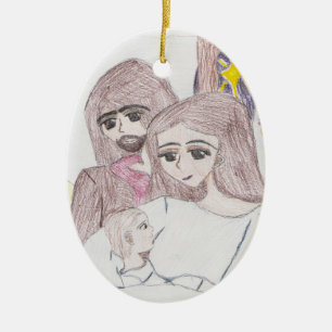 Drawing in Coloured Pencil of Nativity Ceramic Tree Decoration