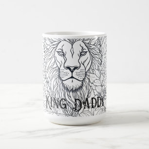 Drawing Lion with Flowers King Daddy, Boho Father Coffee Mug