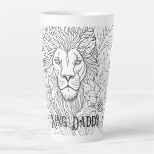 Drawing Lion with Flowers King Daddy, Boho Father Latte Mug