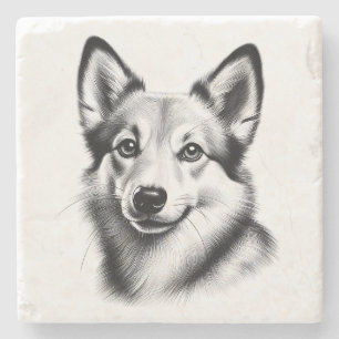 Drawing Norwegian Lundehund Stone Coaster