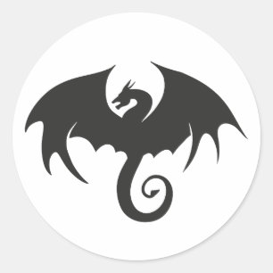 Drawing of a black dragon silhouette classic round sticker