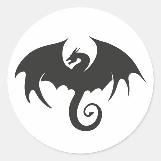 Drawing of a black dragon silhouette classic round sticker (Front)