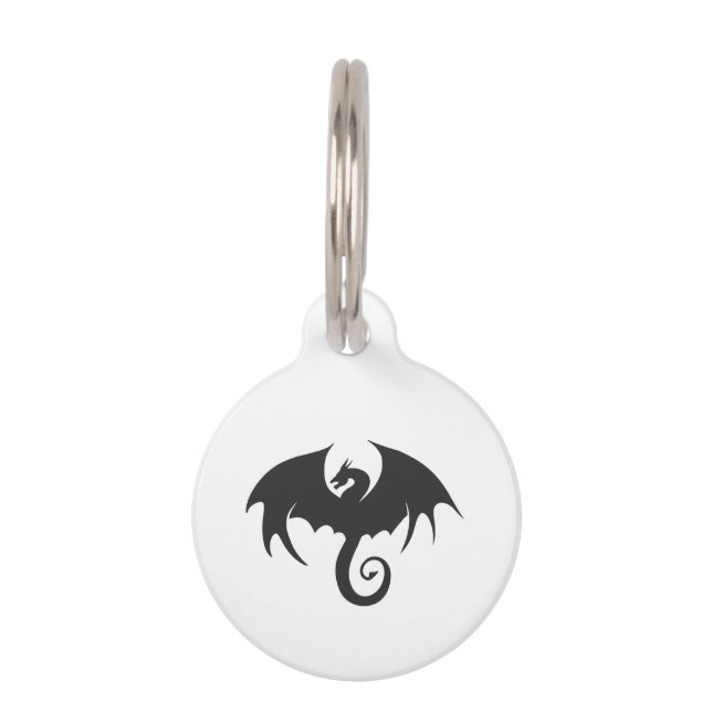 Drawing of a black dragon silhouette pet tag (Front)