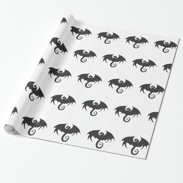 Drawing of a black dragon silhouette wrapping paper (Unrolled)