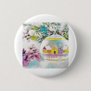 Drawing of a Christmas tree branch with decoration 6 Cm Round Badge