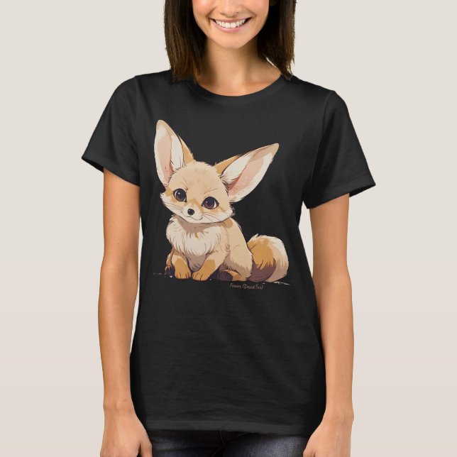 Drawing of a Fennec, Desert Fox, in Cartoon style T-Shirt (Front)