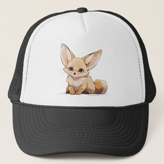 Drawing of a Fennec, Desert Fox, in Cartoon style Trucker Hat (Front)