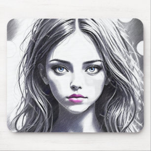 Drawing of a girl with a captivating look mouse mat