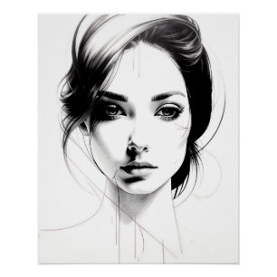 Drawing of a girl's face poster