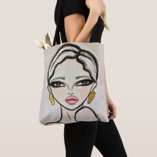 Drawing of a Modern Girl Pink Lips Tote Bag