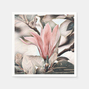 Drawing of a pink magnolia branch Paper Napkin