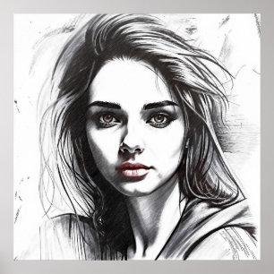 Drawing of a portrait of a woman poster