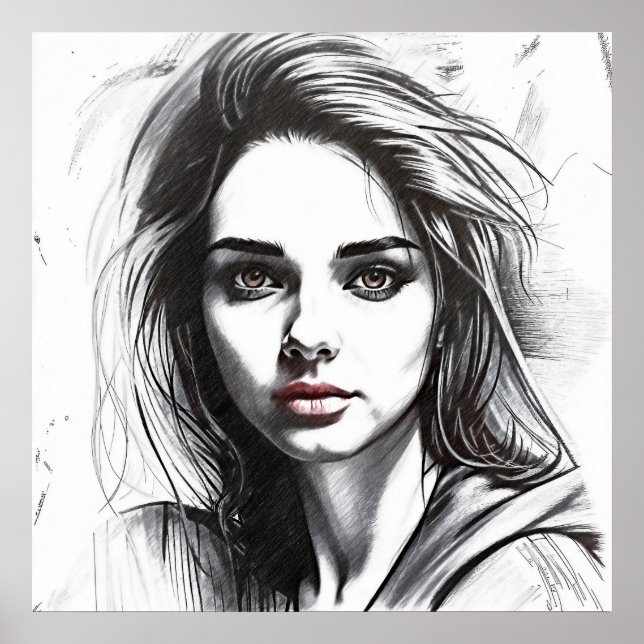 Drawing of a portrait of a woman poster (Front)