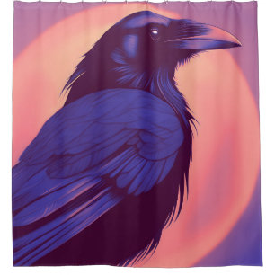 Drawing of a purple black raven shower curtain