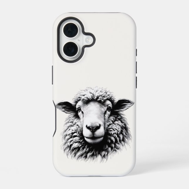 Drawing of a Sheep’s Head iPhone 16 Case (Back)