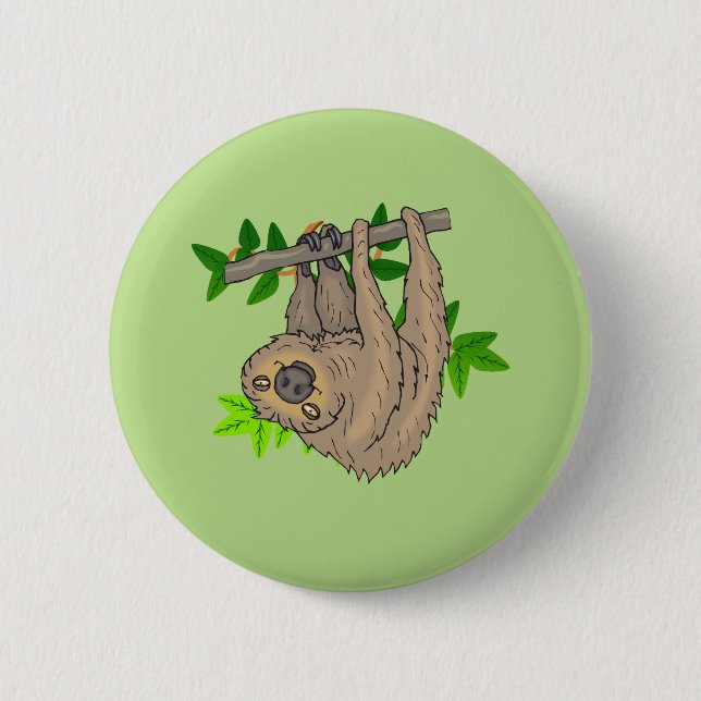 Drawing of a Sloth Hanging Upside Down 6 Cm Round Badge (Front)