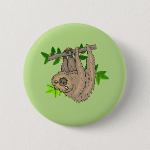 Drawing of a Sloth Hanging Upside Down 6 Cm Round Badge