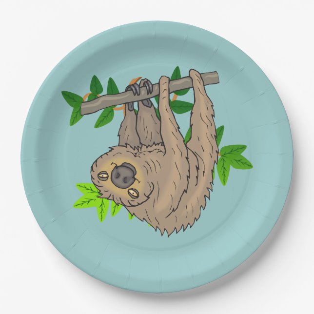 Drawing of a Sloth Hanging Upside Down Paper Plate (Front)