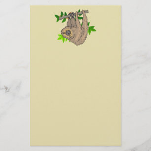 Drawing of a Sloth Hanging Upside Down Stationery