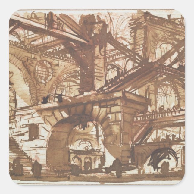 Drawing of an Imaginary Prison Square Sticker (Front)