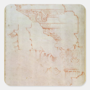 Drawing of architectural details square sticker