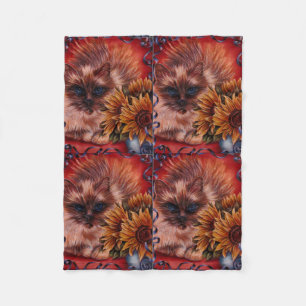 Drawing of Cat with Sunflowers on Blanket