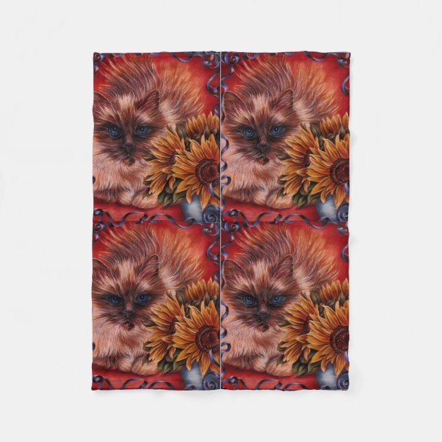Drawing of Cat with Sunflowers on Blanket (Front)