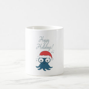 drawing of cute cartoon blue octopus   coffee mug