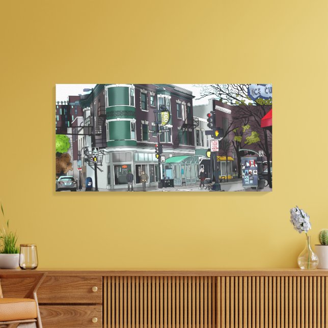 Drawing of Downtown Madison, Wisconsin Canvas Print (Insitu(LivingRoom))