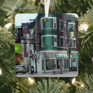 Drawing of Downtown Madison, Wisconsin Christmas Metal Tree Decoration