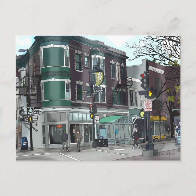 Drawing of Downtown Madison, Wisconsin Postcard (Front)