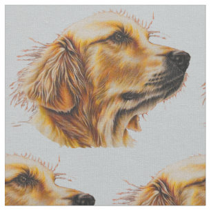 Drawing of Golden Retriever Face in Profile Fabric