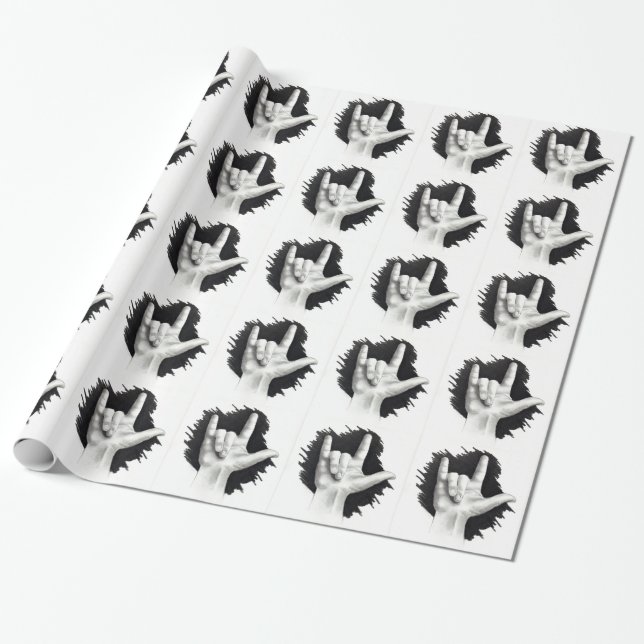 Drawing of Hand, Love, Sign Language Wrapping Paper (Unrolled)