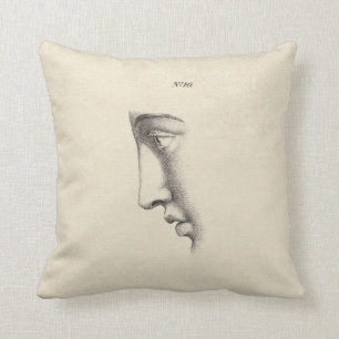 Drawing of Handsome Man's Face Antique French Cushion