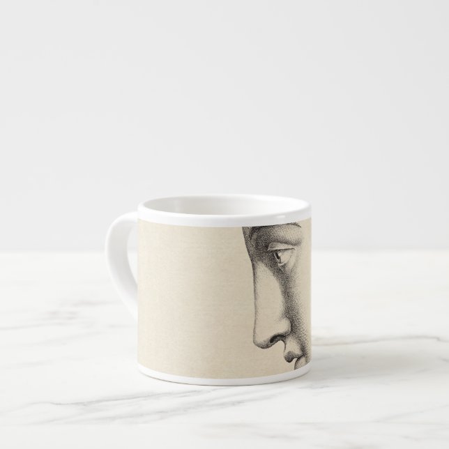 Drawing of Handsome Man's Face Antique French Espresso Cup (Front Left)