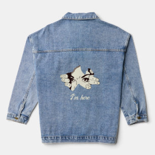 drawing of human eye and hand denim jacket