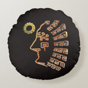 Drawing of Machu Picchu Silhouette Round Cushion